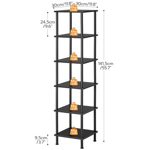 HOOBRO BK55CJ01 6-Tier Corner Shelf, Tall Storage Rack, Black