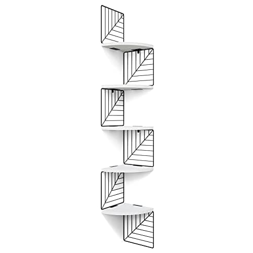 Love-KANKEI Carbonized Black 5-Tier Rustic Wood Wall Mount Corner Shelves