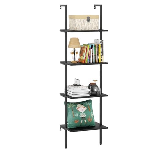 Industrial Brown 4-Tier Metal Bookshelf with Wall Mount Storage Rack