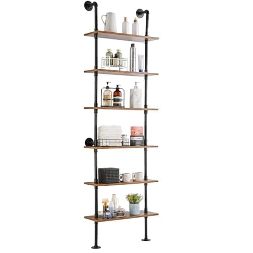 VEVOR Black Rustic Wood 6 Tier Wall-Mounted Float Shelf Kitchen Bedroom Storage