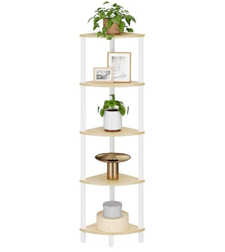 Industrial 5-Tier Corner Ladder Shelf, White, UJSJ001W