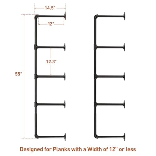 HITOMEN 2 Set 5-Tier 55" Tall Iron Pipe Shelves, Black Vintage Kitchen Storage