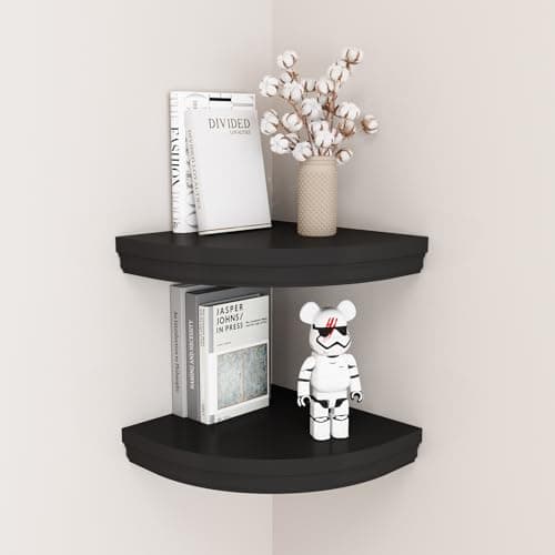 WELLAND Modern Corner Shelves, Black, for Bedroom & Office Décor