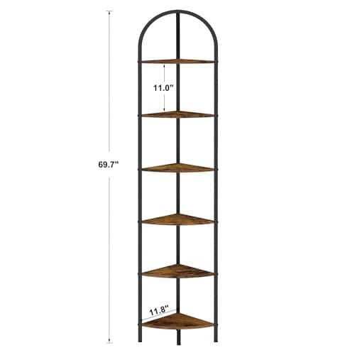 Homedy 6-Tier Arched Corner Shelf Stand, Industrial Brown & Black꽂'icon