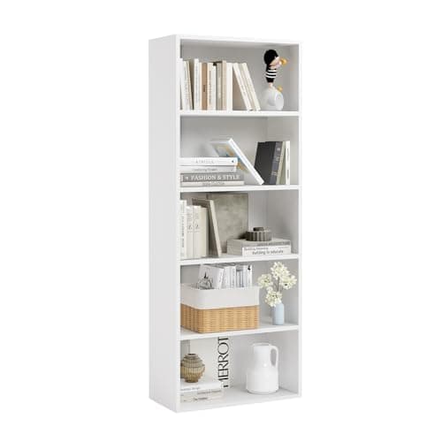 White 5-Tier MXV Bookshelf for Home Office, Living Room, Bedroom