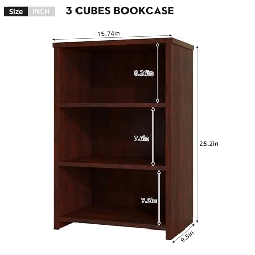 Cherry 3-Tier Bookshelf Storage, Freestanding Cube Organizer for Home Office, Bedroom, Living Room