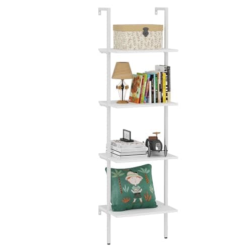 Industrial Brown 4-Tier Metal Bookshelf with Wall Mount Storage Rack