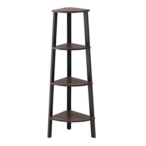 4-Tier Industrial Corner Shelf Stand for Living Room, Office, Kitchen - Natural Oak and Matte White