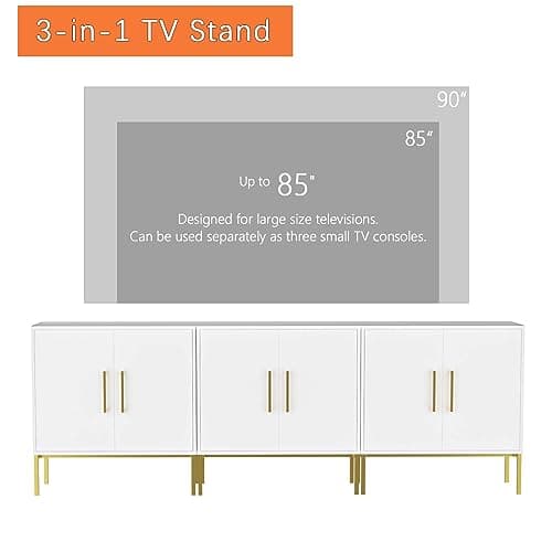 LYNSOM 85 Inch TV Stand with 3 Cabinets for Living Room (White)