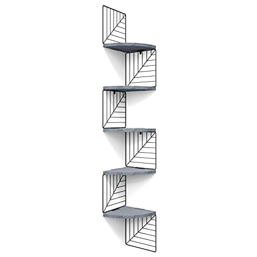 Love-KANKEI Carbonized Black 5-Tier Rustic Wood Wall Mount Corner Shelves
