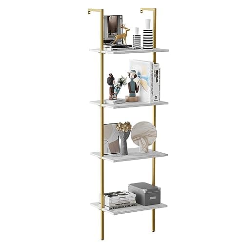 Industrial Brown 4-Tier Metal Bookshelf with Wall Mount Storage Rack