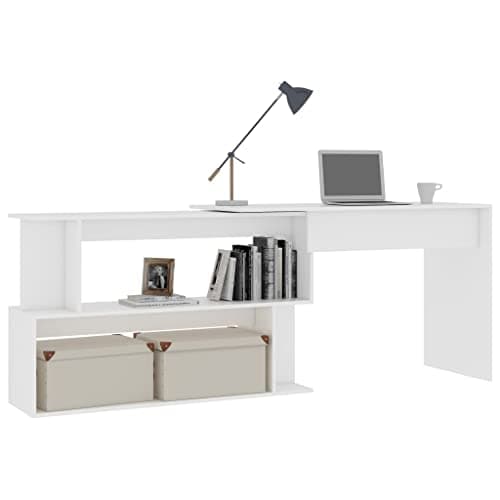 Modern White Computer Desk with Storage - 79x20x30 - for Home Office or Study