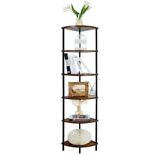 6-Tier Corner Shelf Stand for Living Room, Bedroom, Home Office