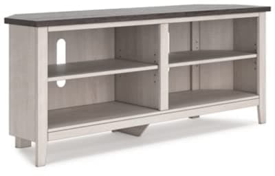 Signature Design by Ashley Modern Corner TV Stand, 4 Shelves, Up to 58" TVs, Whitewash & Gray