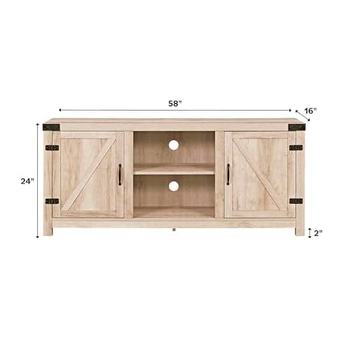 Walker Edison Georgetown White Oak Double Barn Door TV Stand for 65 Inch TVs, 58 Inch