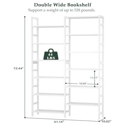 Homykic Double Wide 6-Tier Bamboo Bookshelf, 6ft Tall, White