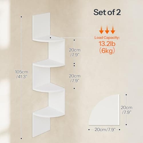 HOOBRO White 4-Tier Wall-Mounted Corner Shelf Set, Living Room, Bedroom, Bathroom, Office