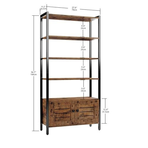 IRONCK 27.6" Vintage Brown Standing Bookshelf with Doors