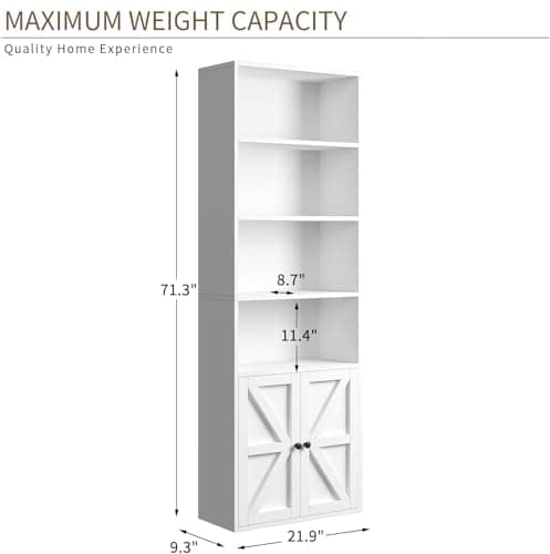 OneInMil 6-Tier Industrial Double Wide Bookshelf with Doors & Storage Cabinets 71" Tall