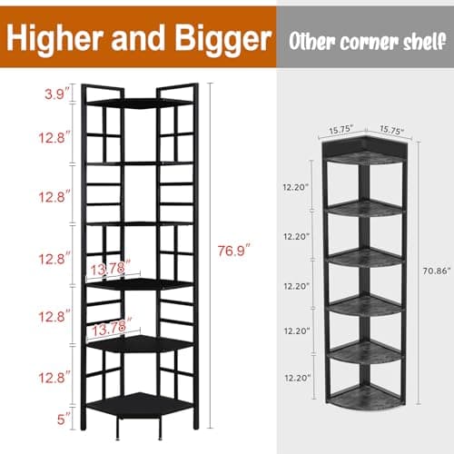 Industrial Corner Shelf Stand for Home Office, Living Room, and Bedroom