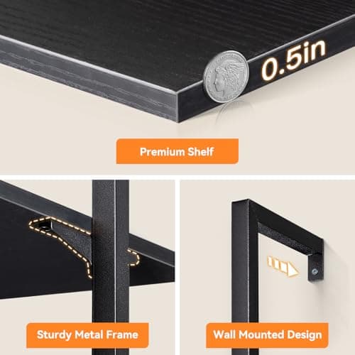 6 Tier ODK Black Metal Ladder Bookshelf, Wall Mounted