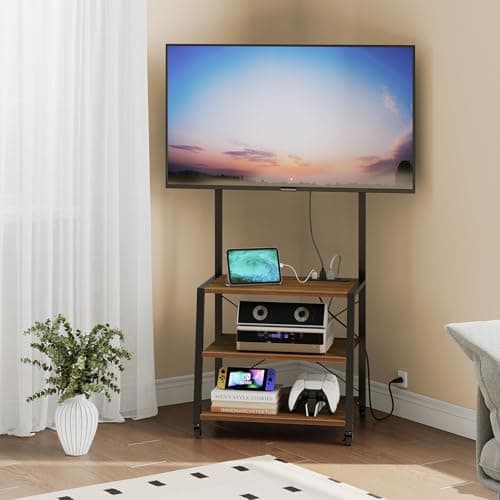 Rolling TV Stand for 55 inch TV, Corner Entertainment Center