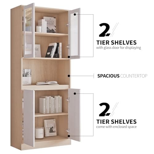 VOWNER 5-Tier Modern Bookshelf with 3 Drawers and Glass Display