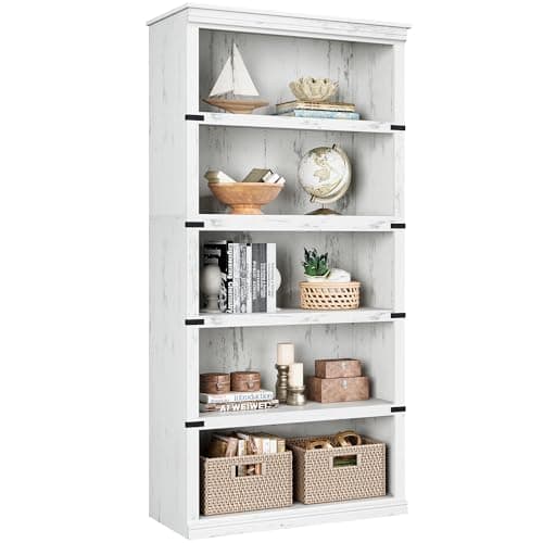 IDEALHOUSE 3-Tier Grey Farmhouse Bookcase with Storage for Home Office