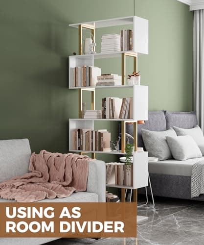 Gadroad 6-Tier Geometric Wood Bookcase, Tall Freestanding Shelf for Living Room or Bedroom