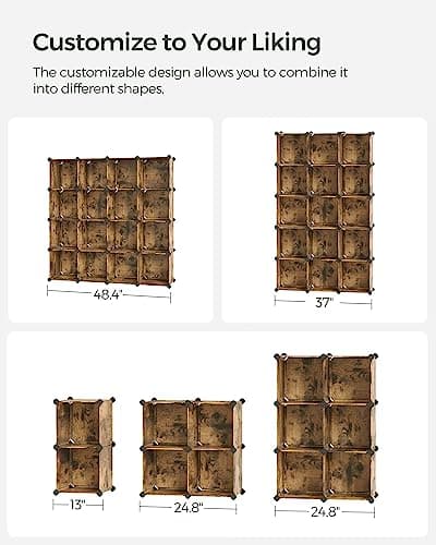SONGMICS Rustic Brown Cube Storage Set - 16 Piece Closet Organizer
