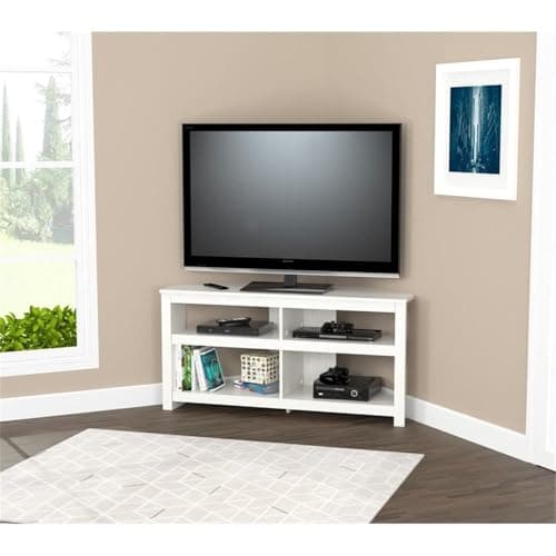 Inval MTV-16919 Wood TV Stand 60" Flat Screen, 4 Open Shelves, Washed Oak