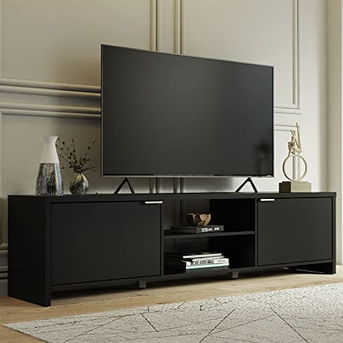 Madesa Black Large TV Stand with Cable Management for 65-75 Inch TVs