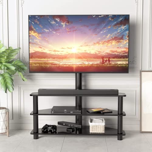 3-Tier Adjustable Tempered Glass TV Stand with Cable Management for 32-65 Inch Flat & Curved TVs