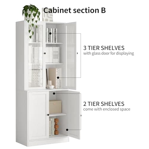 TUSY 71" 3-Tier Modern Bookshelf with 3 Drawers & 5-Tier Shelves, Wood & Glass Doors Home Office