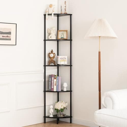 Yoobure 5-Tier Tall Black Corner Bookshelf for Living Room, Bedroom, Office