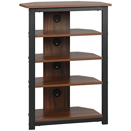 TV Stand with Storage Shelves and Steel Frame for Living Room, Brown Color
