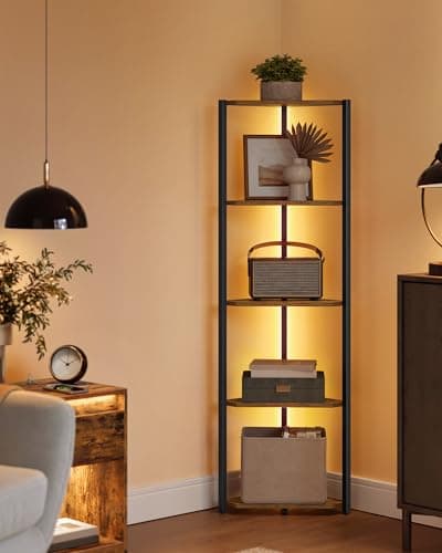 VASAGLE Ebony Black 5-Tier LED Corner Bookshelf ULBC590B01