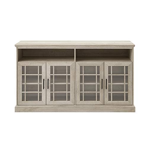 Walker Edison Classic White Oak 58" TV Stand with Glass Doors & Shelves