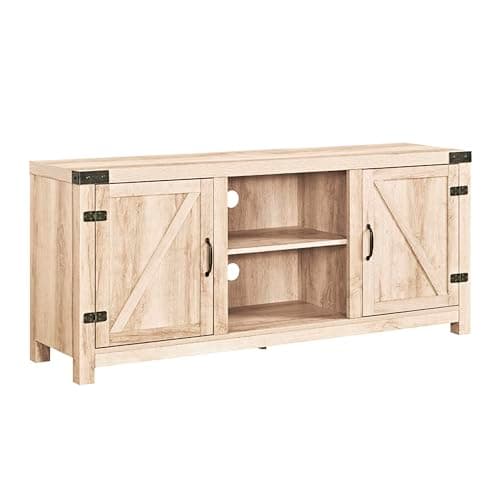 Walker Edison Georgetown White Oak Double Barn Door TV Stand for 65 Inch TVs, 58 Inch