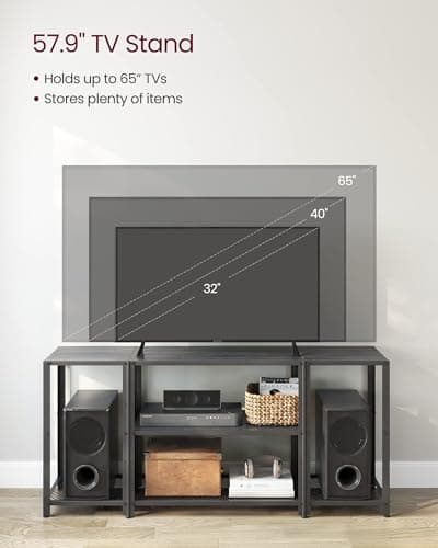 VASAGLE Black 65 Inch TV Stand with Open Shelves for Living Room Entertainment