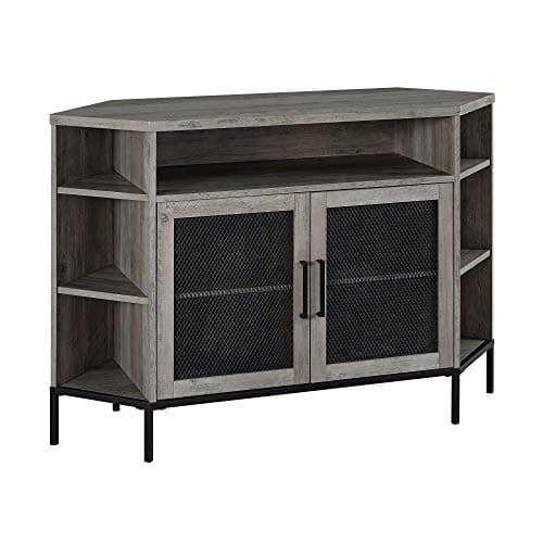 Walker Edison Modern Grey Wash Metal Mesh and Wood TV Stand with Open Shelves, 48 Inch, Up to 55" Flat Screen