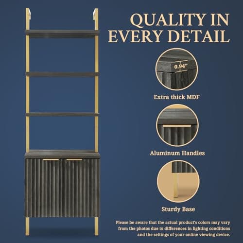 Oxford Midnight Oak 5-Tier Wall Mount Bookshelf with Cabinet