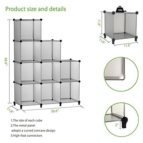 Wolizom 9-Cube Grey Closet Storage Organizer, Portable DIY Shelving for Bedroom & Office