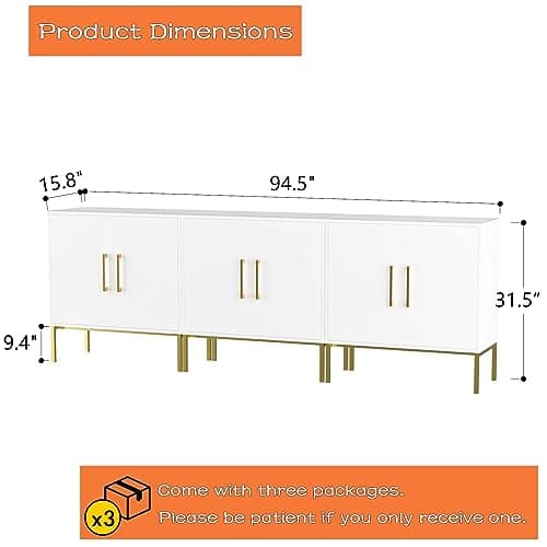LYNSOM 85 Inch TV Stand with 3 Cabinets for Living Room (White)