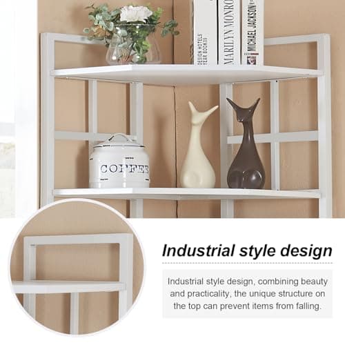 HOMISSUE Industrial Corner Bookshelf, 6 Tier White Storage