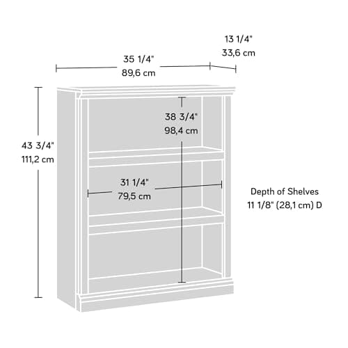 Sauder Glacier Oak 3 Tier Wooden Bookshelf for HomeOffice & Living Room