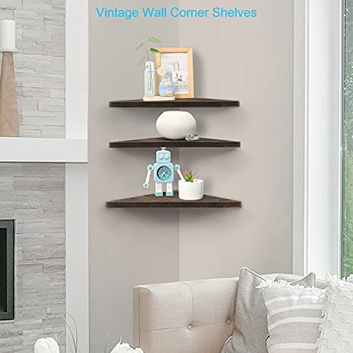Joiishom Dark Brown Corner Wall Shelf Set of 3