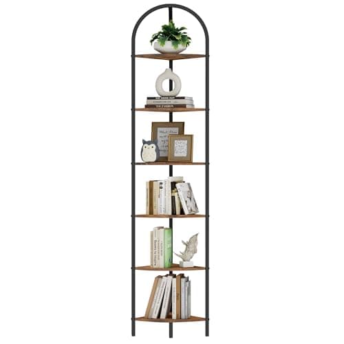 Homedy 6-Tier Arched Corner Shelf Stand, Industrial Brown & Black꽂'icon