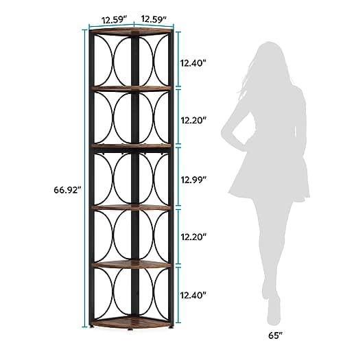 67 inch Rustic Corner Shelf with 6 Tiers for Living Room
