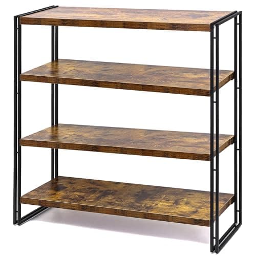 4-Tier HCHQHS Industrial Wood & Metal Bookshelf, Home Office & Bedroom Organizer